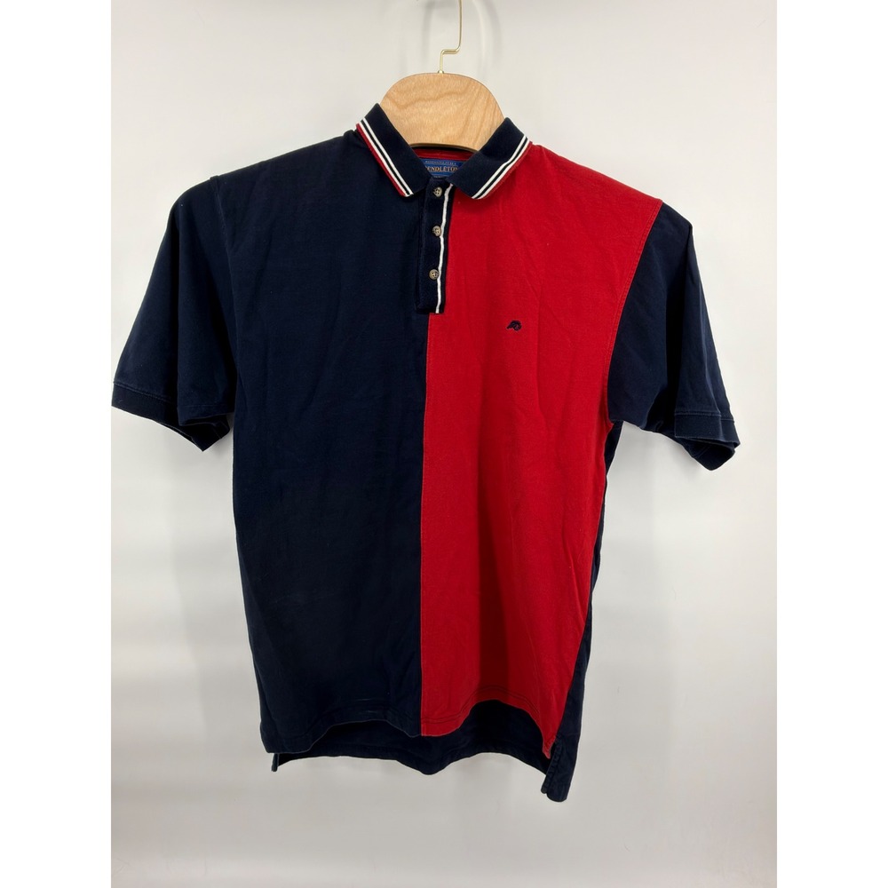 Pendleton Shirt Mens Large Blue Red Colorblock Short Sleeve Cotton Polo‎ Vintage